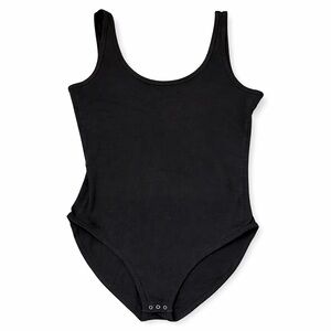 Victoria’s Secret PINK Black Cotton Logo Bodysuit Snap Bottom Size M